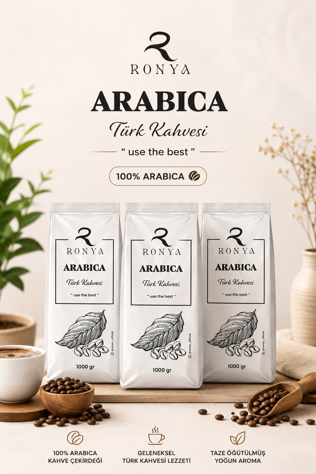 myronya 3 ADET 1 Kg Ronya Türk Kahvesi ( toplam 3 kg dır)